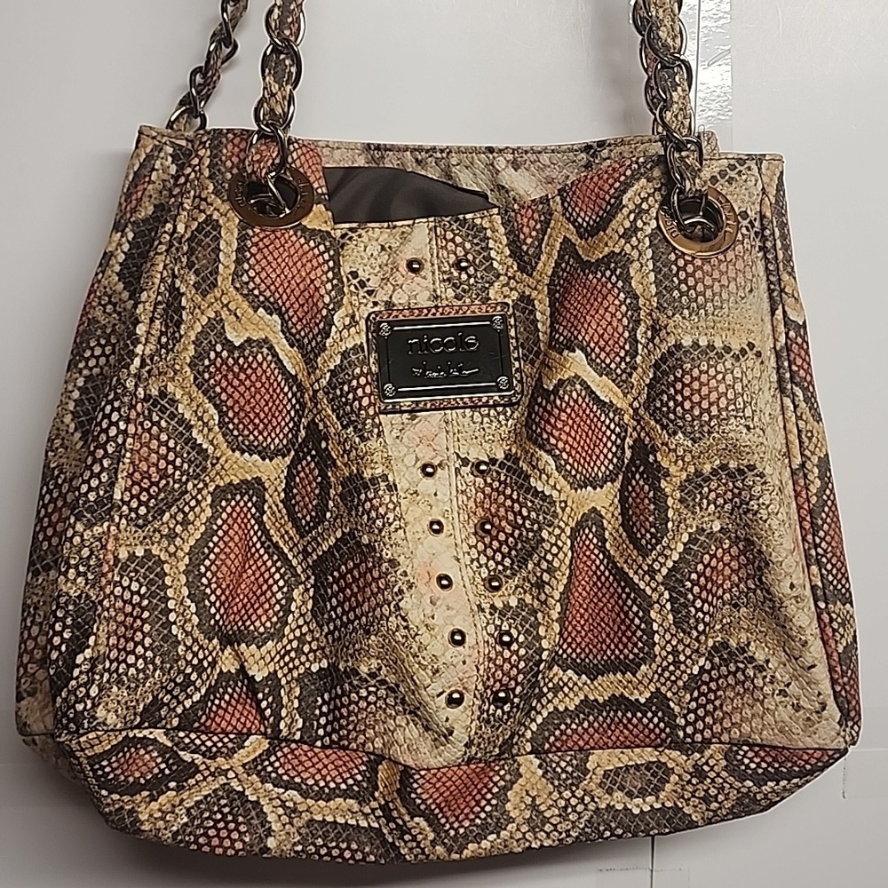 Nicole Miller Multicolor Gold Hardware Snake Print Shoulder Bag